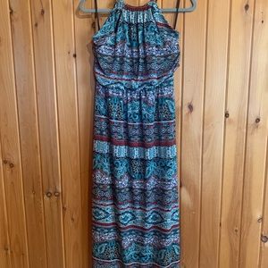 Sweet Storm Multi-Pattern Halter Maxi Dress
